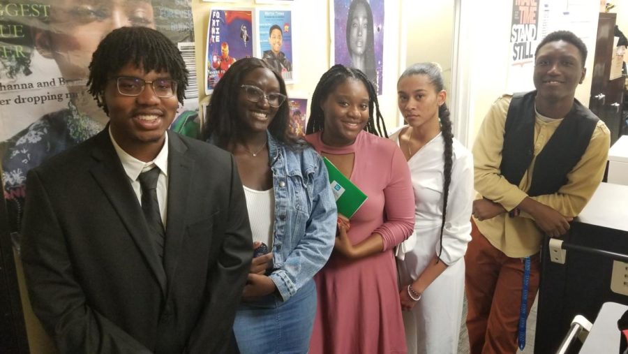 Learning Black History (From Left): Justin Stewart as Malcolm X, Awa Njie as Kelly Rowland, Kendricka Femine as  Ruby Bridges, Charlotte Dagostino as Sade, and Nehemiah Loiseau as Tupac Shakur.