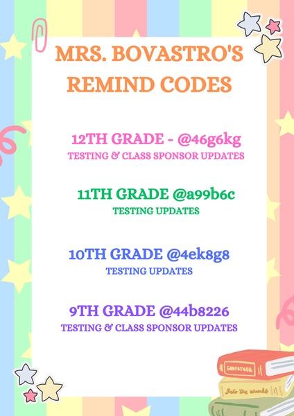 Mrs. Bovastro Remind Codes