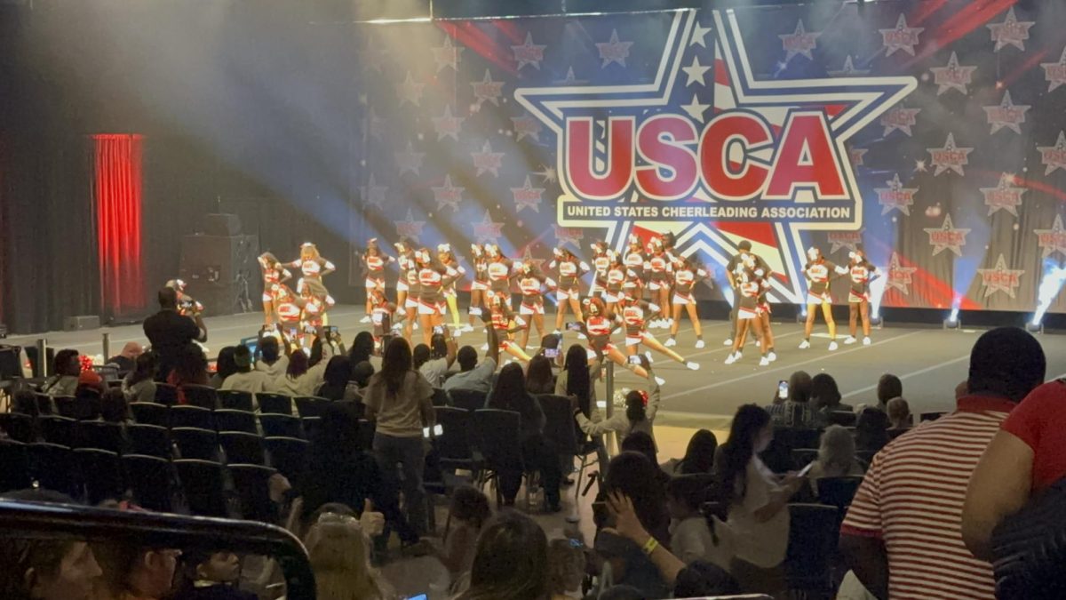 Cheerleading team performing in competition